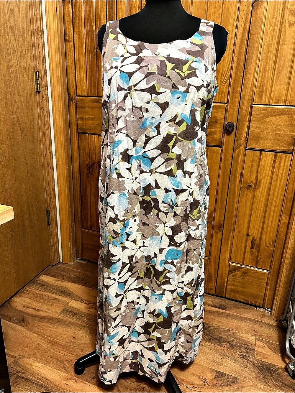 J. Jill Floral Print Maxi Dress in Brown & Blue size 16